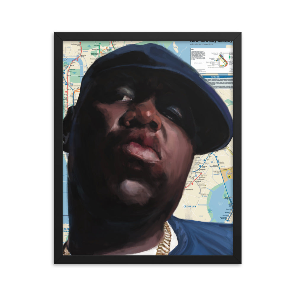 Biggie Smalls on NYC Map Framed poster